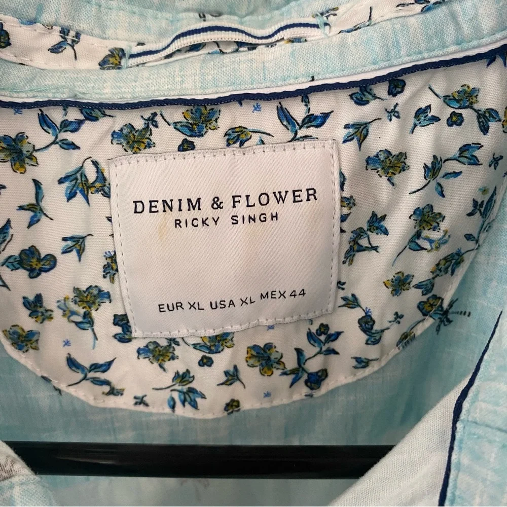 Denim & Flower Sky Blue Palm Tree Shirt‎ Preppy Palm Trees Beach Wear Spring - Picture 3 of 9